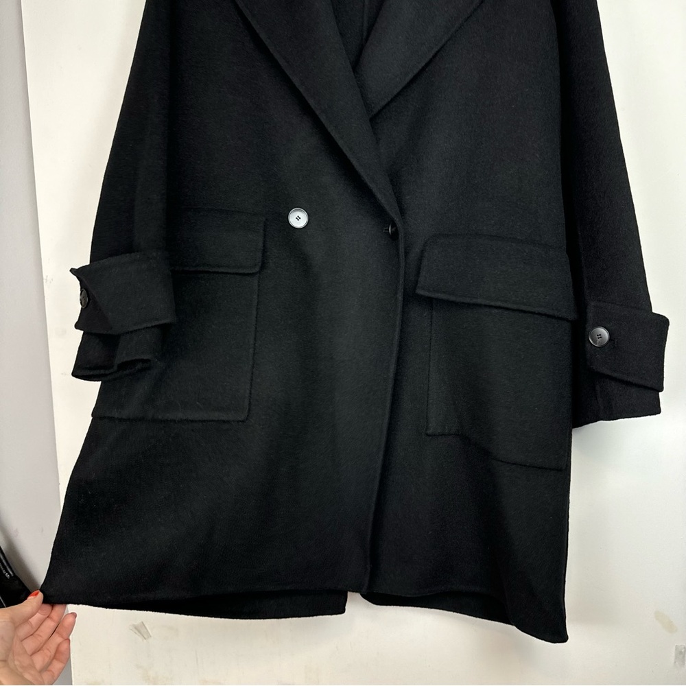 NWT Massimo Dutti Black Double Breasted Pocket Wool Blend Jacket Coat Sz Small - Picture 9 of 16